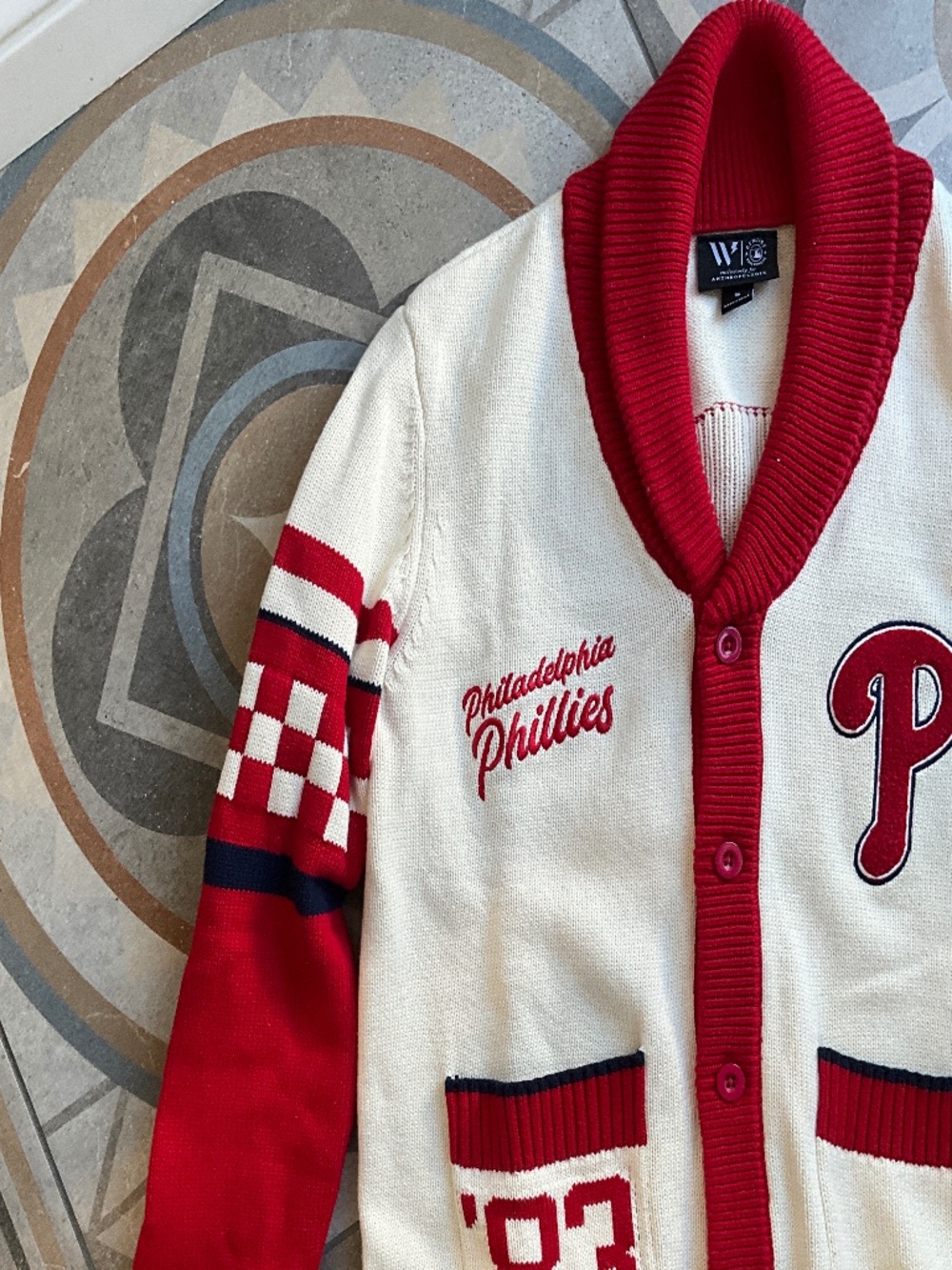 The Wild Collective x Anthropologie Phillies Jacquard Cardigan Sweater Small - Picture 6 of 12